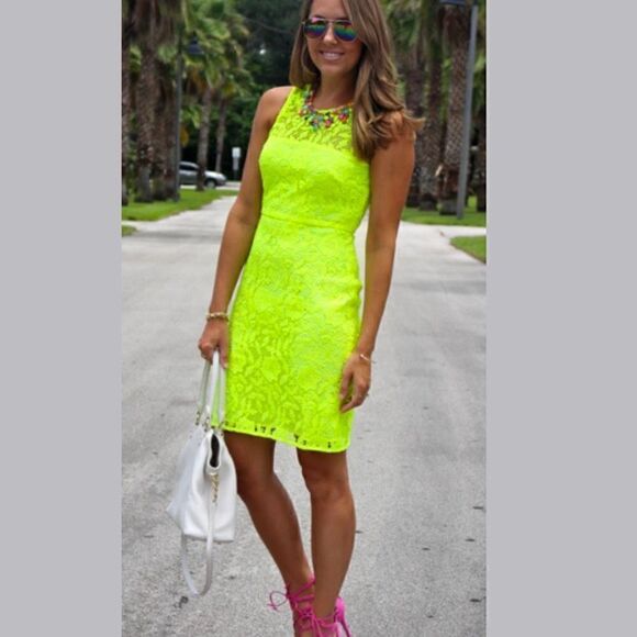 J. Crew Neon Yellow Lace Dress size 6 (measurements in description) H1 - Picture 1 of 11